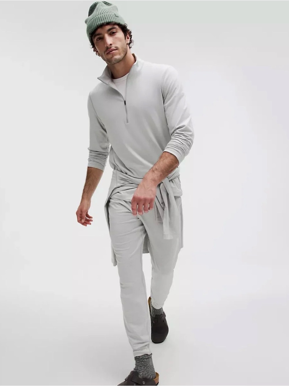 lululemon athletica Light Gray Soft Jersey Half-Zip Long Sleeve Polo